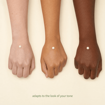 Tone Adapting CC Serum blended on fair, tan and deep skin, adapting toward each tone