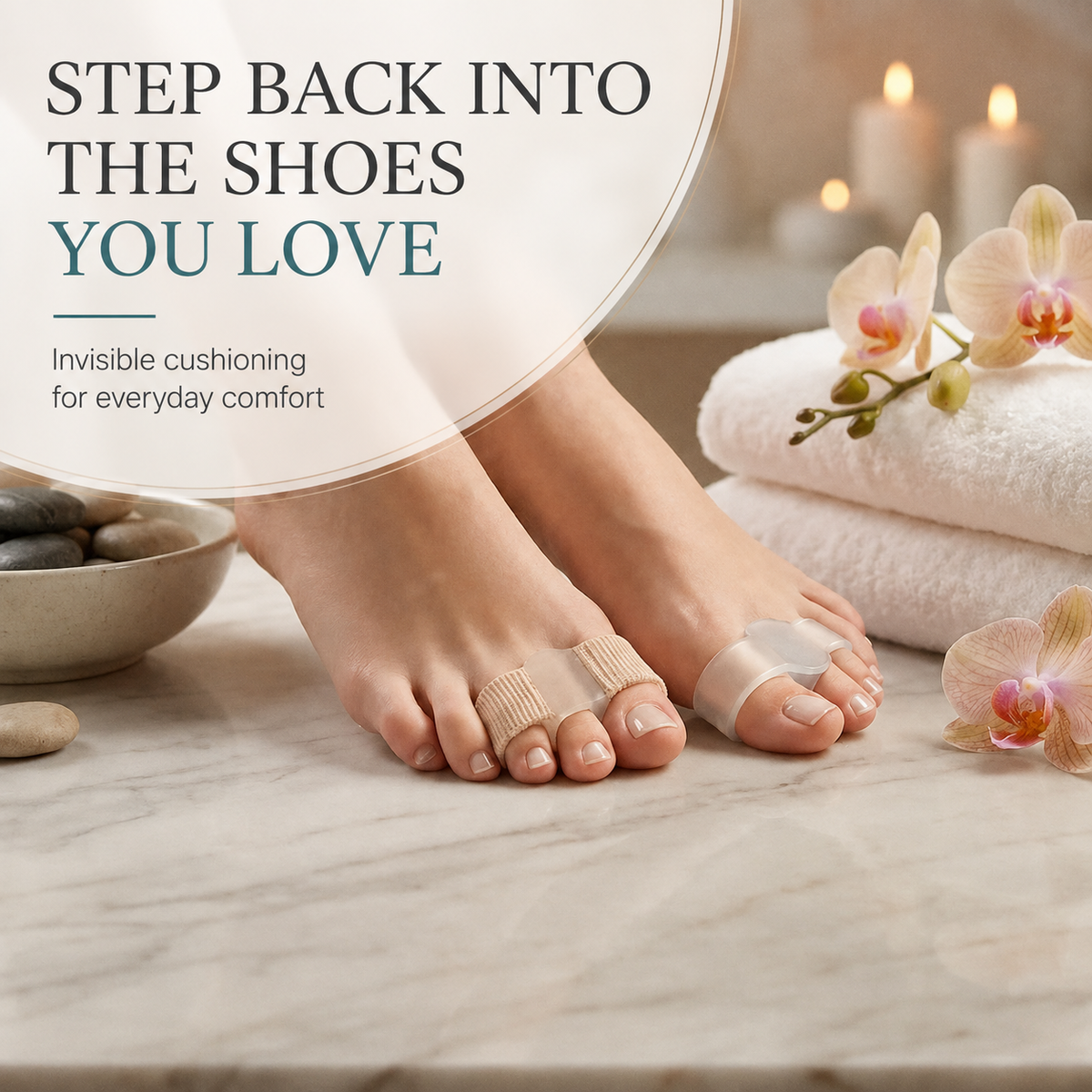 Step back into the shoes you love with invisible bunion comfort