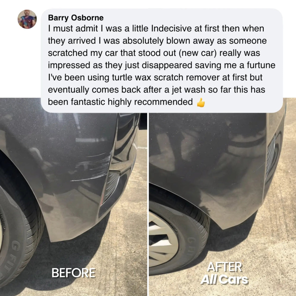 Before and after comparison of a car scratch. All Cars pen review.