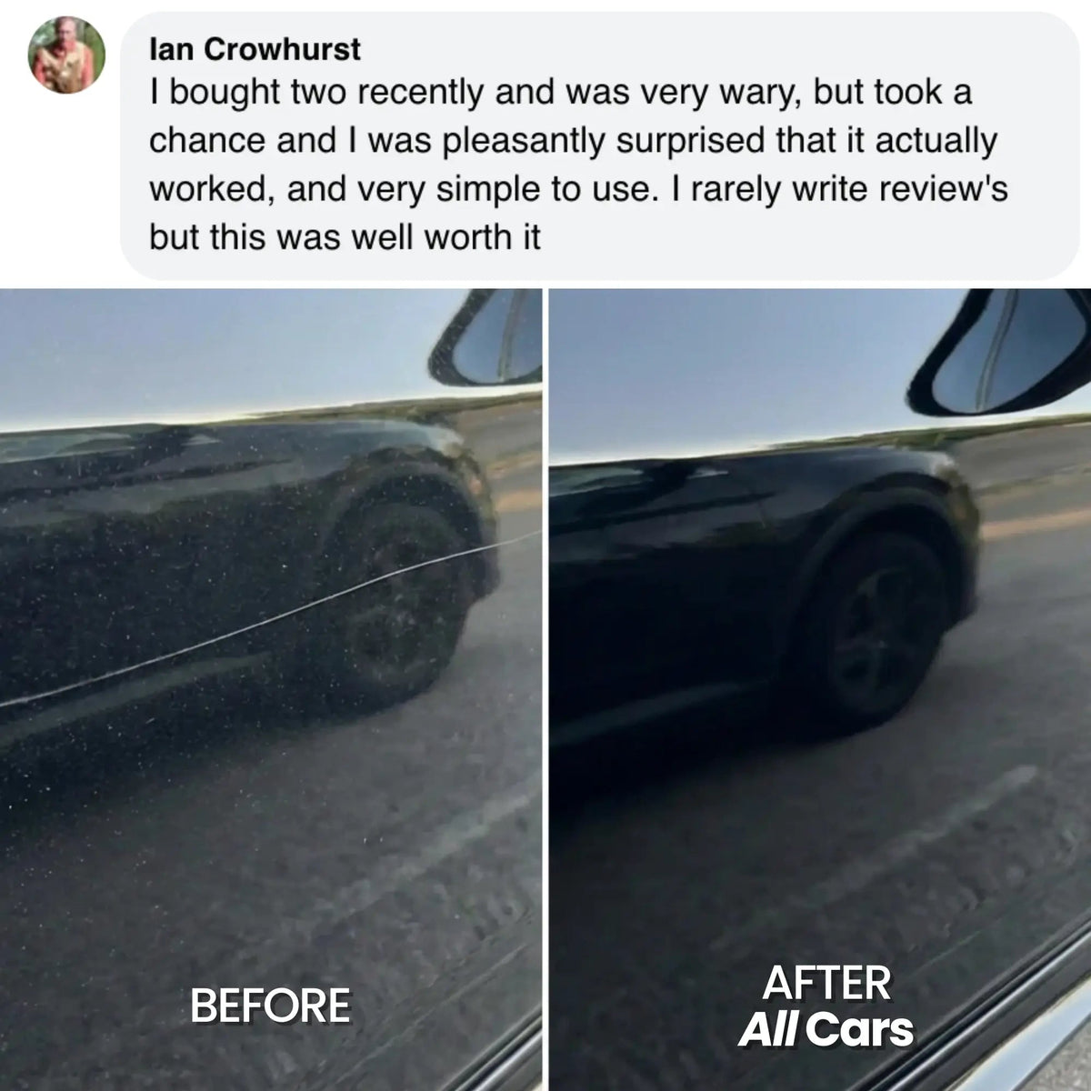 Before and after comparison of a car using All Cars pen scratch remover