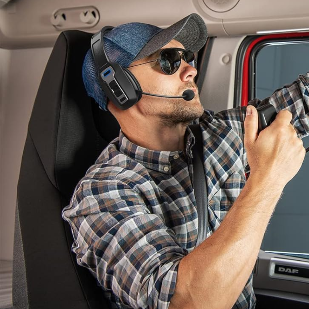Trucker wearing the Bluetooth headset