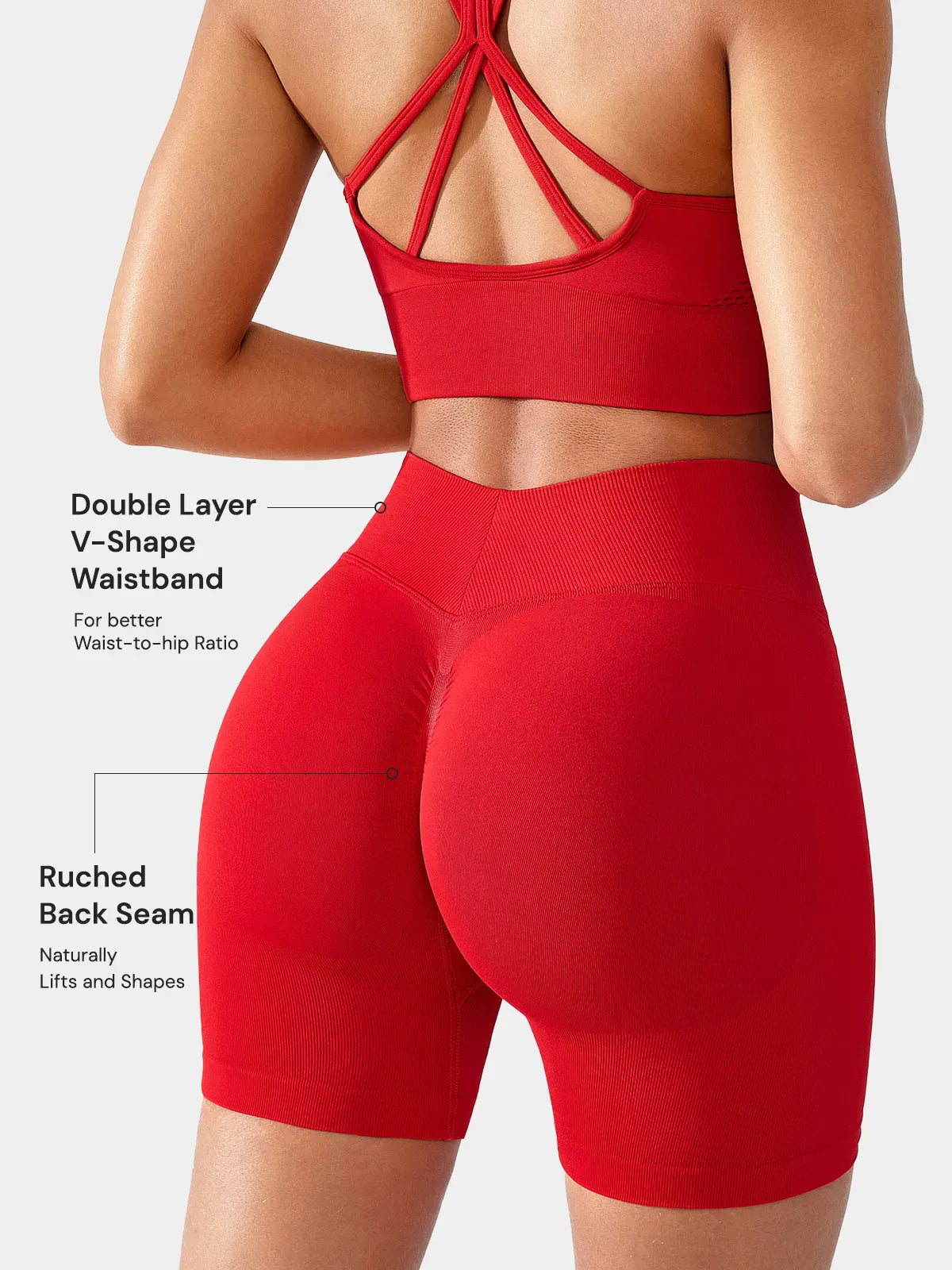 A model wearing a BRXL® B R X L™ Seamless Scrunch Butt Workout Shorts