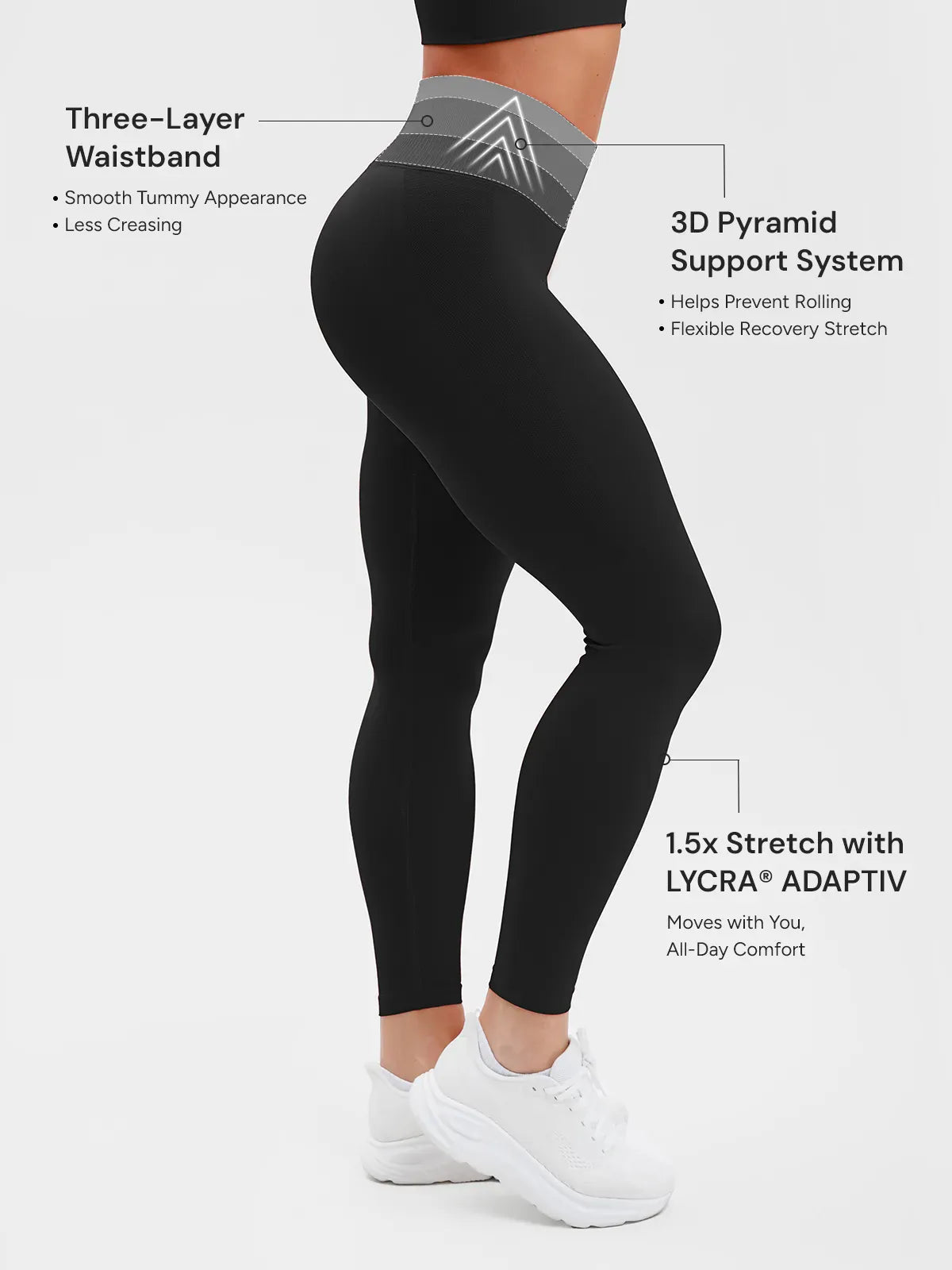 A model wearing a BRXL® STAYLAT™ Seamless High-Rise Sculpt Anti-Roll Leggings 3.0