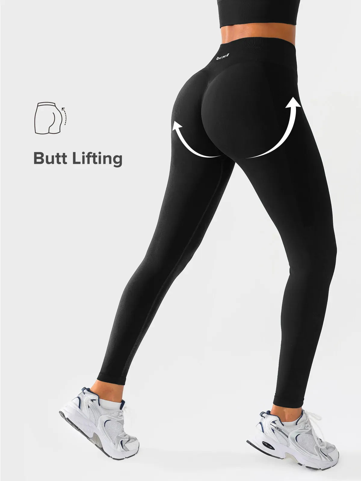 A model wearing a BRXL® Seamless High Waisted Butt-Lifting Leggings in