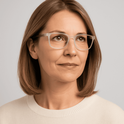 Femme portant les lunettes multifocales VisionSync grises